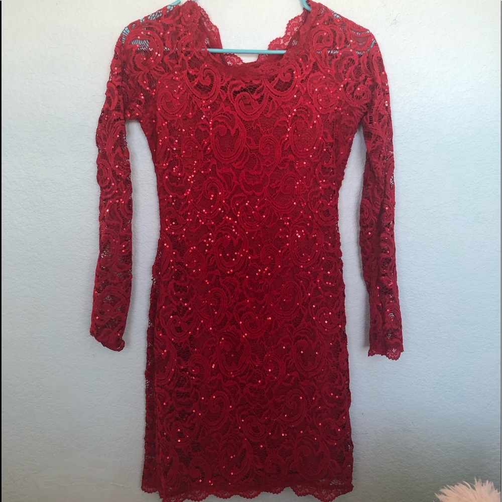 BEAUTIFUL red lace sequin tight dress